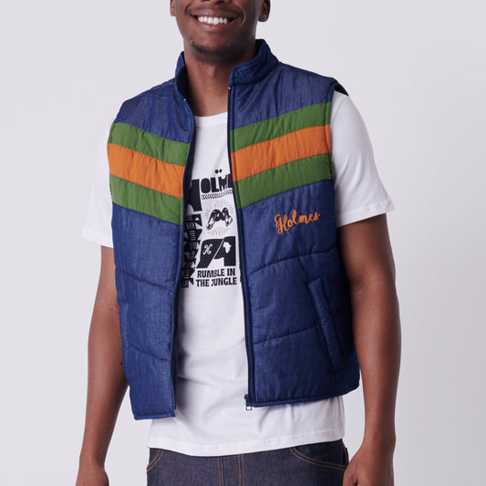 Strip Sleeveless Puffer Jacket