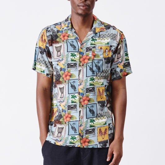African Collage Short Sleeve Woven Shirt