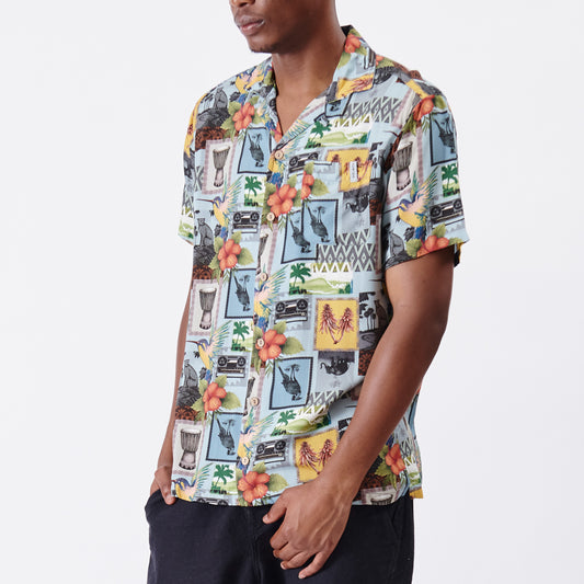 African Collage Short Sleeve Woven Shirt