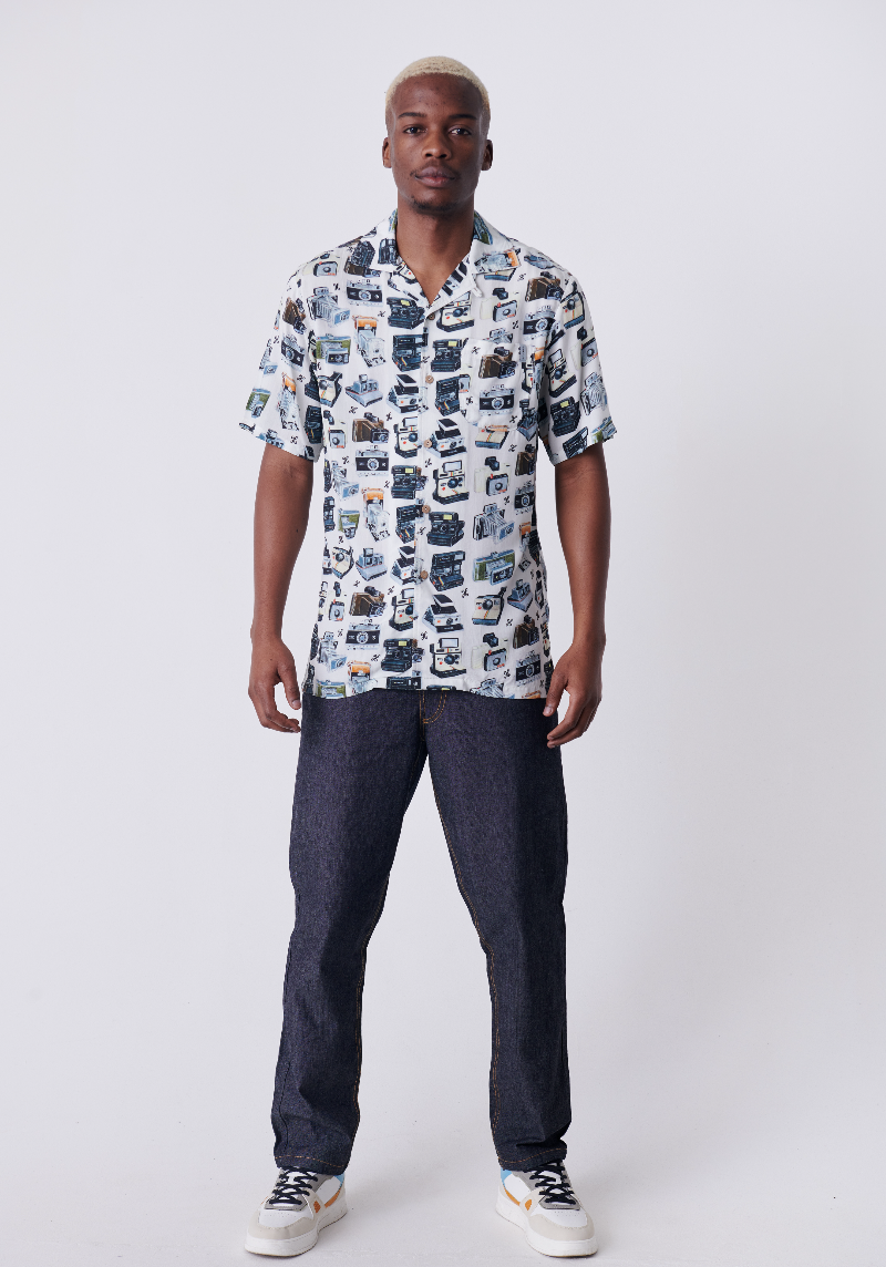 Vintage Cameras Button Up Short-Sleeve Shirt