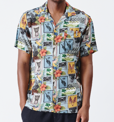 Holmes Bros African collage Hawaiian Button Up Short-Sleeve Shirt