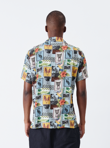 Holmes Bros African collage Hawaiian Button Up Short-Sleeve Shirt