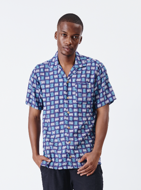 Holmes Bros Basket Weave Hawaiian Button Up Short-Sleeve Shirt