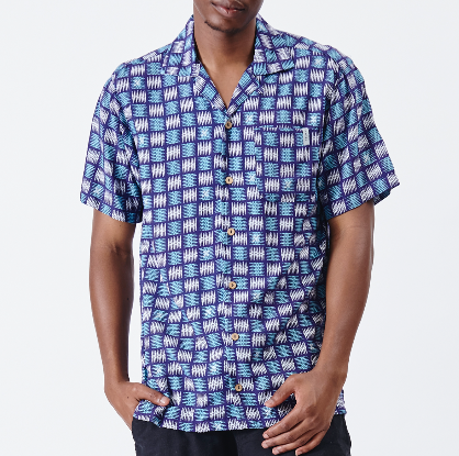 Holmes Bros Basket Weave Hawaiian Button Up Short-Sleeve Shirt