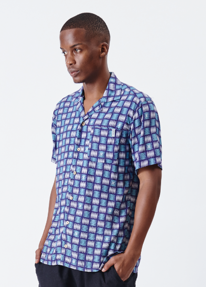 Holmes Bros Basket Weave Hawaiian Button Up Short-Sleeve Shirt