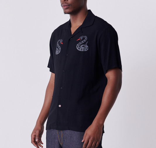 Snakes Woven Button Up Short-Sleeve Shirt